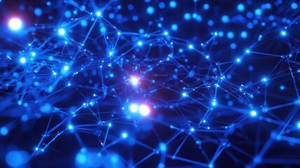 Poster - Blue Abstract Digital Network Background with Glowing Connections
