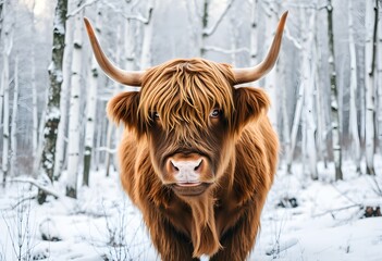 Canvas Print - highland cow in snow