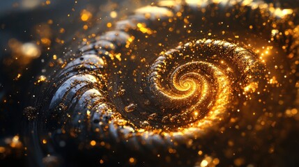 Poster - Swirling Golden Galaxy with Sparkles and Dark Background