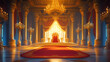 © Thiago - Grand throne room, red carpet, golden chandeliers, opulent decor, fit for royalty or historical drama. Baroque Drama. Illustration