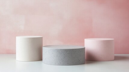 Poster - Minimalistic display of cylindrical shapes on soft pastel background