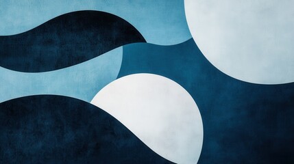 Poster - Abstract Blue Waves and Circles in Modern Minimalist Style