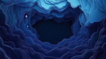 Poster - Abstract Blue Waves Layered Design with Dark Center Space