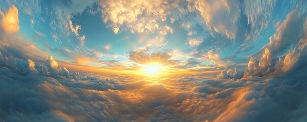 Wall Mural - Stunning Sunset Above Cloudscape Aerial Panorama