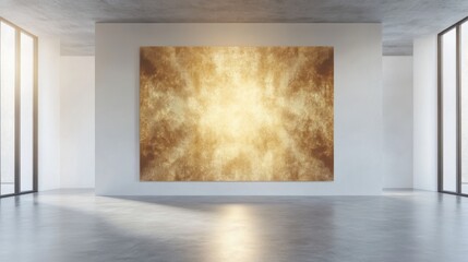 Poster - Modern Art Gallery Interior with Large Abstract Gold Painting