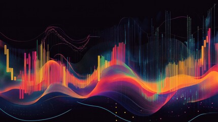 Poster - Abstract Colorful Wave Motion with Data Visualization Elements