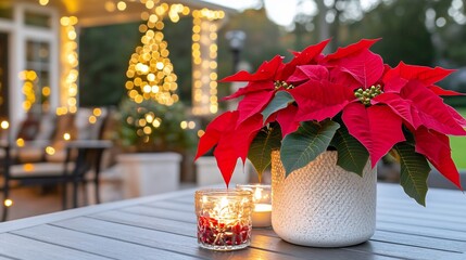 Wall Mural - Poinsettia, candles, patio, Christmas lights, holiday decor