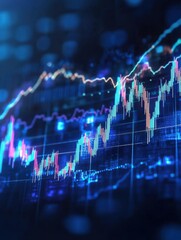 Poster - financial stock market graph on blue background, business growth success concept