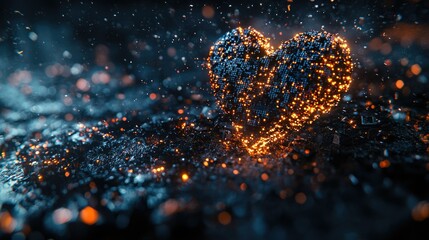 Poster - Glowing Digital Heart Embers Dark Background
