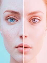 Fototapete - Comparison of aging signs and youthfulness in two distinct faces illustrating beauty standards and self perception. Generative AI