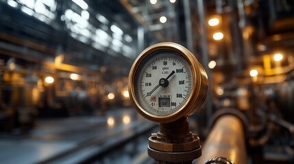 Canvas Print - Industrial pressure gauge, factory setting, monitoring, background machinery