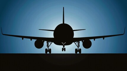 Leinwandbilder - Silhouette of an airplane taking off against a vibrant blue sky at dusk showcasing clean lines and dynamic perspective. Generative AI