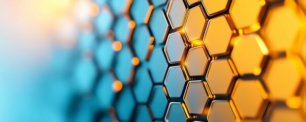 Poster - Abstract Hexagonal Pattern Background With Gold And Blue Tones