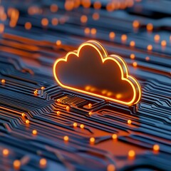 Poster - Glowing Cloud Icon on Dark Circuit Board Background