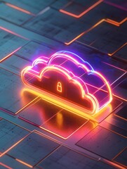 Poster - cloud storage concept. cloud security with seamless data recovery, vibrant glowing lock icons and ho