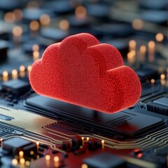 Poster - Red Glowing Cloud Symbol On Circuit Board