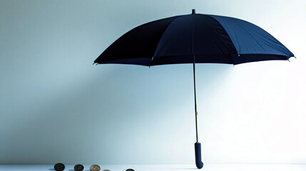 Poster - Unique Composition of an Umbrella Sheltering Small Objects on a Minimalist Background