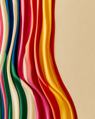 Poster - Smooth Satin Ribbon Delicately Flows Across a Neutral Surface Creating a Mesmerizing Visual Display