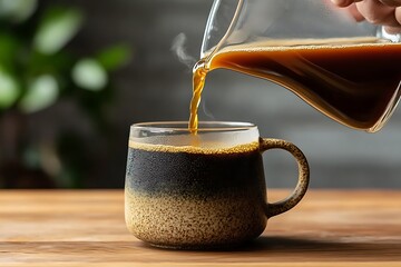 Poster - Pouring Exquisite Coffee into a Rustic Mug