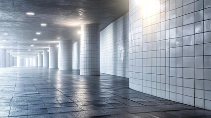 Poster - Discover the Serene Underground Passage With Pristine Walls and Soft Lighting in the City