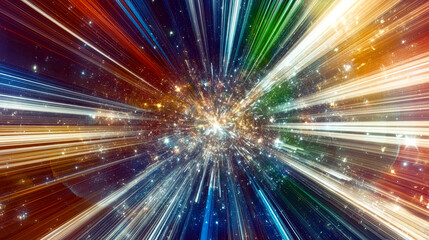 Poster - Vibrant Explosion of Light and Color Among Swirling Cosmic Elements in the Night Sky