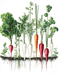 Poster - Vibrant Spring Garden Vegetables on a Bright White Background Showcasing Natures Bounty