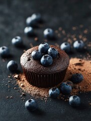 Wall Mural - Chocolate Cupcake with Blueberries