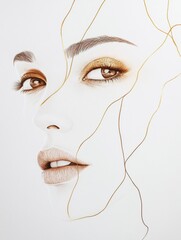 Aufkleber - Silhouette of a womans face with golden ratio lines emphasizing beauty and proportion in artful design. Generative AI