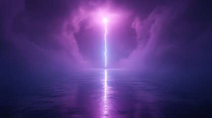 purple lightning bolt over calm water at night