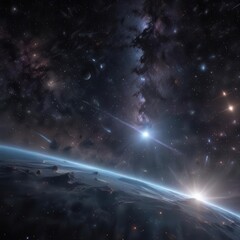 cosmic background with twinkling stars and galaxies in a vast dark space, celestial, cosmos