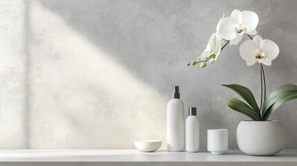 Poster - White Orchid Plant and Minimalist Bathroom Products
