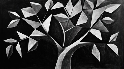 Aufkleber - Abstract Monochromatic Tree Form with Geometric Leaves