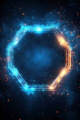Poster - digital hexagonal frame with glowing blue and orange light effects