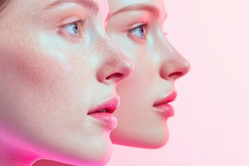 Poster - Contrast of Youth and Age captured in profile view highlighting distinct features and varying skin textures. Generative AI