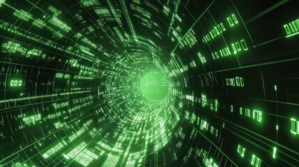 Aufkleber - Abstract Green Digital Data Tunnel Visualization