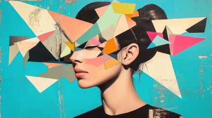 Poster - Abstract Geometric Portrait Of A Woman With Colorful Shapes