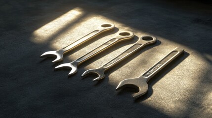 Poster - Four Metallic Wrenches Arranged In A Row