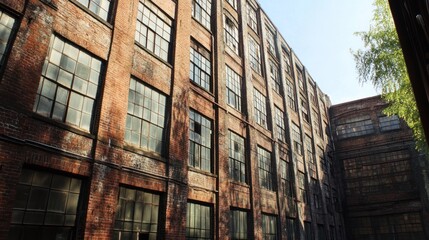 Poster - Old Brick Building With Many Windows Sunlight