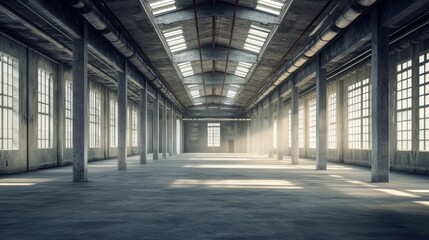 Poster - Sunlit Industrial Warehouse Interior Spacious Design