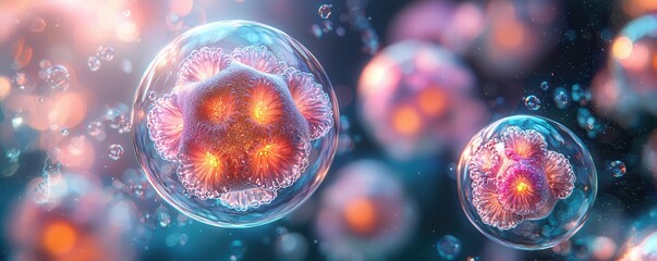 Wall Mural - microscopic view of colorful cells showcasing detailed biological structures