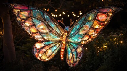 Poster - Illuminated Butterfly Garden Art Decor