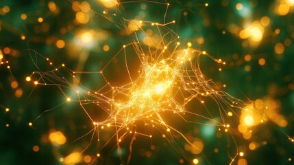 Poster - Golden Network Illuminated Nodes Abstract Design