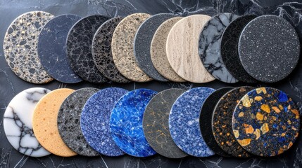 Poster - Variety of countertop samples arranged on dark marble