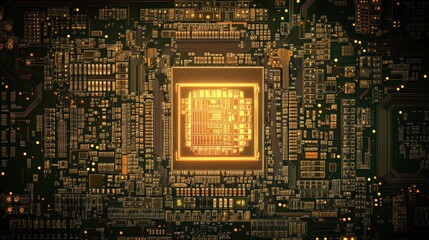 Poster - Glowing Central Processor Unit on Circuit Board