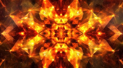 Poster - Fiery Orange Crystal Kaleidoscope Abstract Art