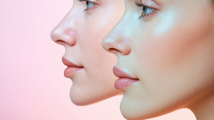 Poster - Contrasting faces showcase the effects of aging and youthfulness in a serene setting. Generative AI