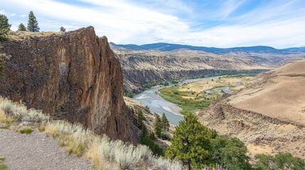 Canvas Print - Scenic River Valley View From Rocky Overlook