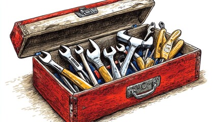 Poster - A Red Toolbox Filled With Various Hand Tools