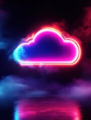 Poster - A vibrant neon cloud symbol representing digital storage and connectivity.