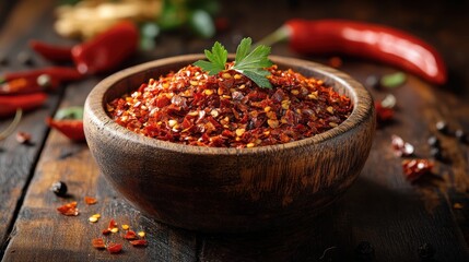 Chili flakes bowl, wood, spice, recipe, food, background